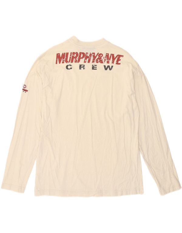 Męski top z grafiką Murphy & Nye z długim rękawem, mały, biały, bawełniany