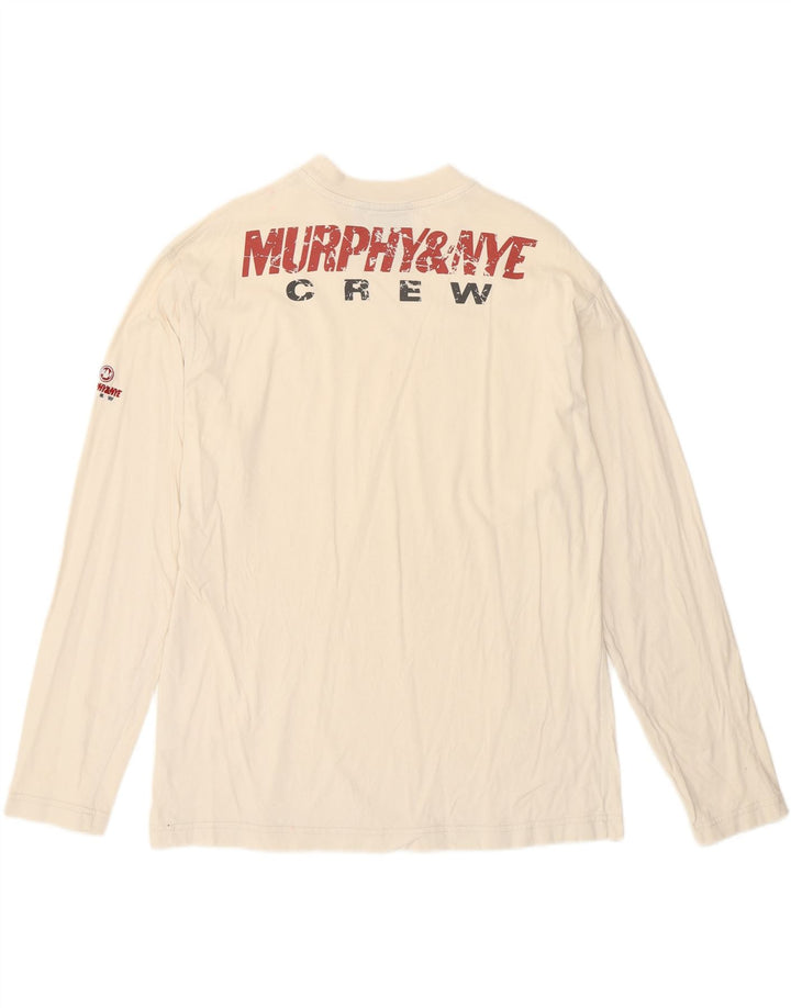 Męski top z grafiką Murphy & Nye z długim rękawem, mały, biały, bawełniany