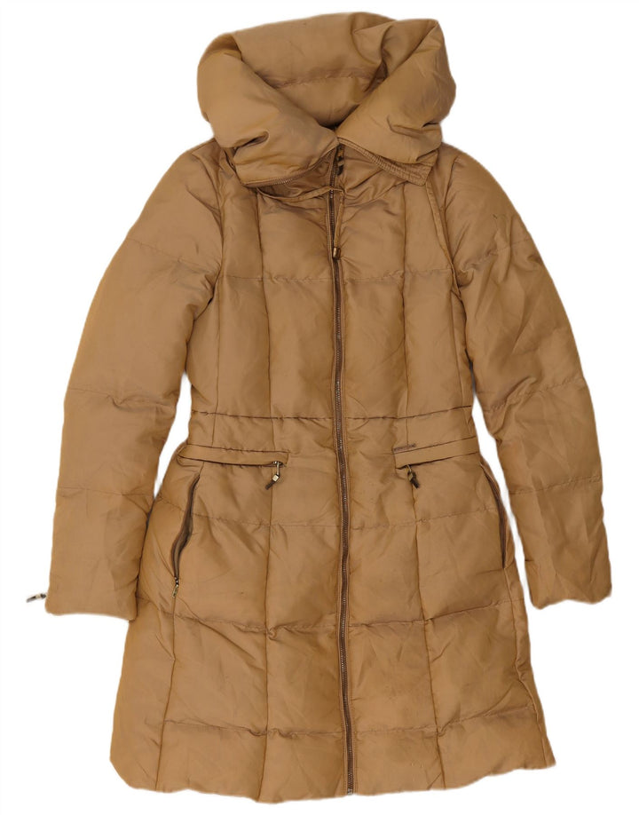 Ocieplany płaszcz damski Zara UK 10, mały, brązowy nylon