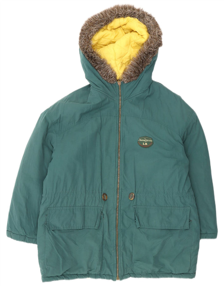 Vintage damska kurtka parka z kapturem UK 16, duża, zielona