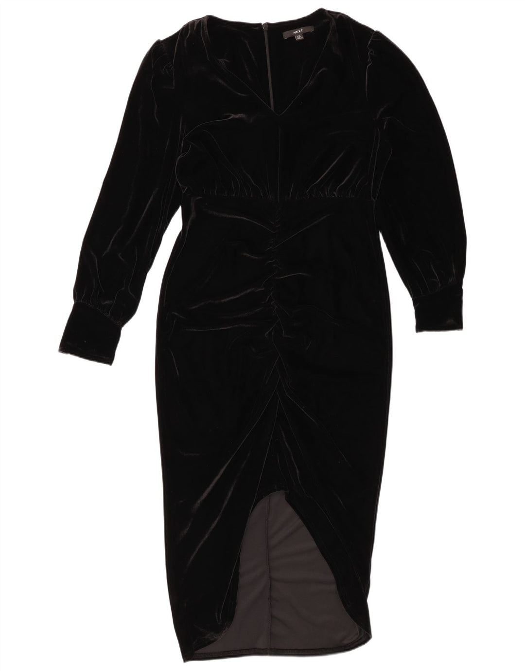 NEXT Damska welurowa obcisła sukienka z długim rękawem UK 12, średni czarny poliester