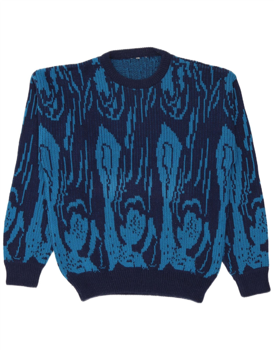 Męski sweter z okrągłym dekoltem w stylu vintage IT 50 Średnioniebieski, geometryczny wełniany