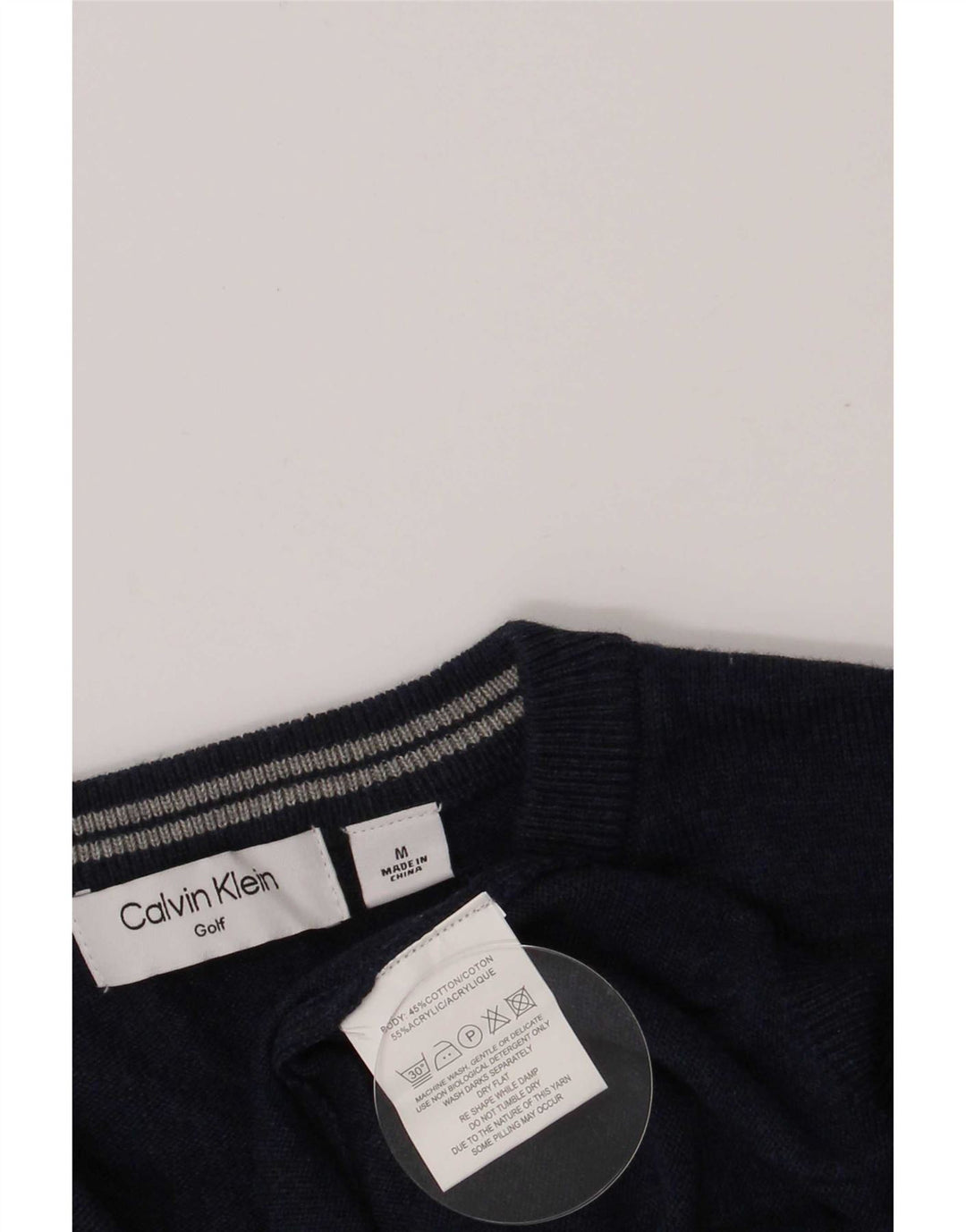 Męski sweter golfowy Calvin Klein z dekoltem w kształcie litery V, średni granatowy, bawełniany