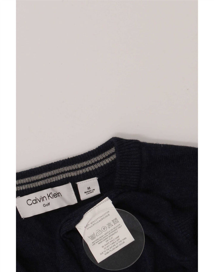 Męski sweter golfowy Calvin Klein z dekoltem w kształcie litery V, średni granatowy, bawełniany