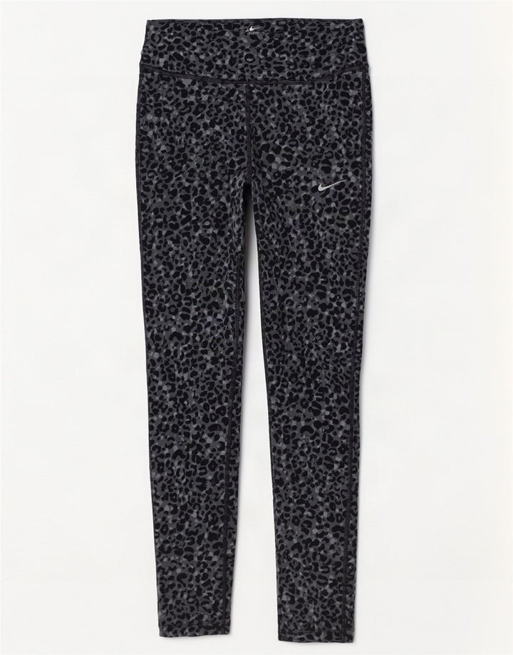 Damskie legginsy Nike Dri Fit UK 8, małe, szare, poliestrowe z nadrukiem zwierzęcym