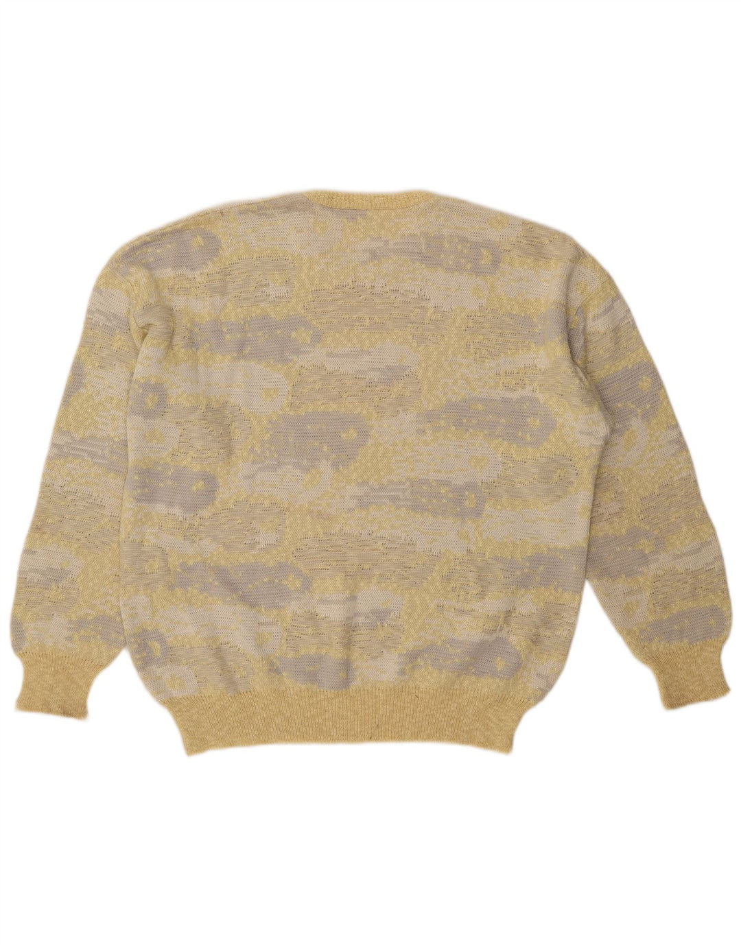 Vintage męski sweter z abstrakcyjnym wzorem i okrągłym dekoltem IT 54 XL żółty
