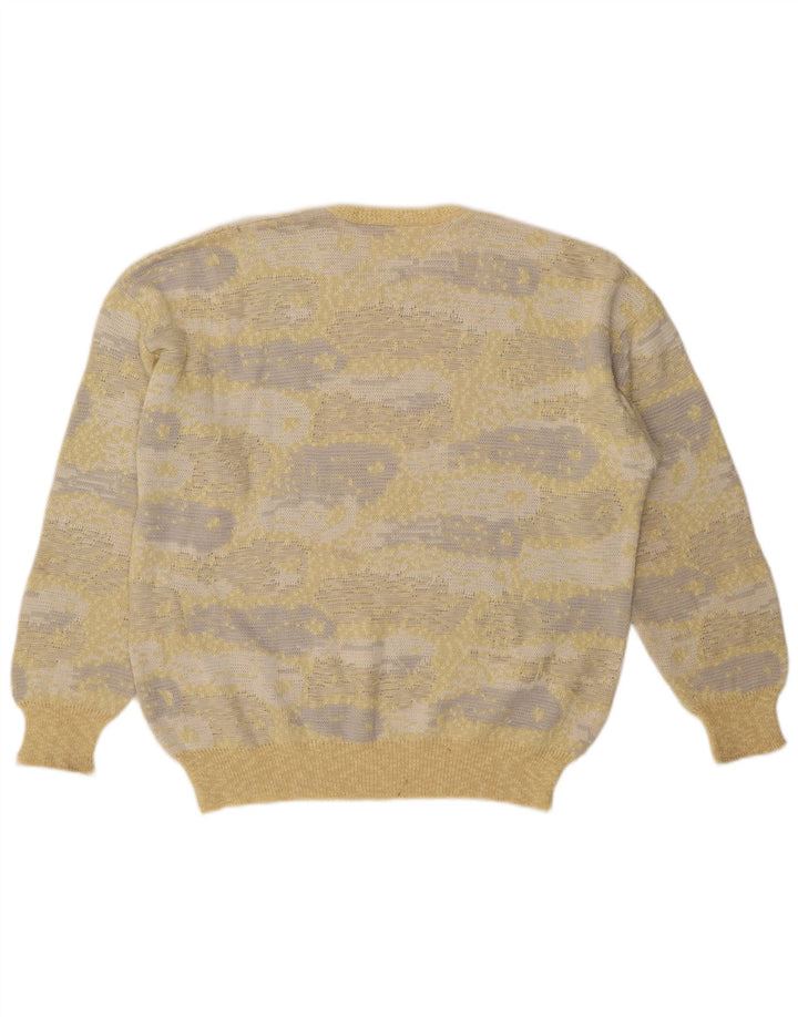 Vintage męski sweter z abstrakcyjnym wzorem i okrągłym dekoltem IT 54 XL żółty