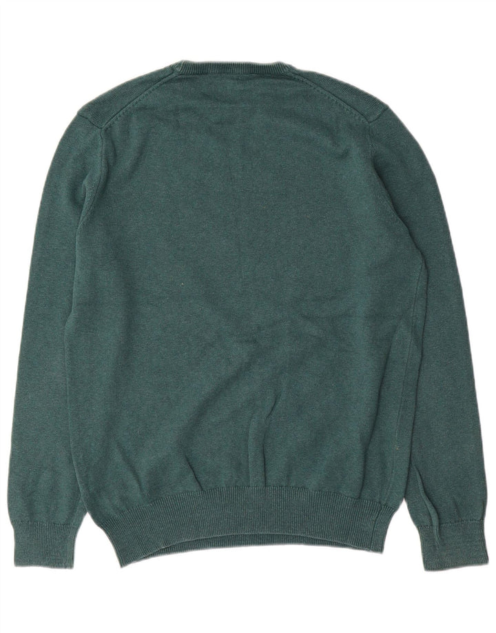 Crew Clothing Męski sweter z dekoltem w kolorze średniej zielonej bawełny