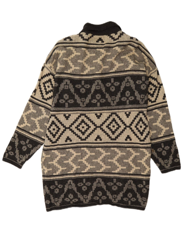 Damska sukienka sweterkowa z długim rękawem w stylu vintage UK 18 XL Szara geometryczna wełna