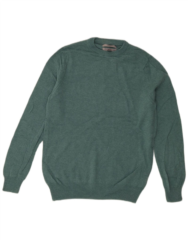 Marks & Spencer Męski sweter z okrągłym dekoltem, średnio zielony, z owczej wełny