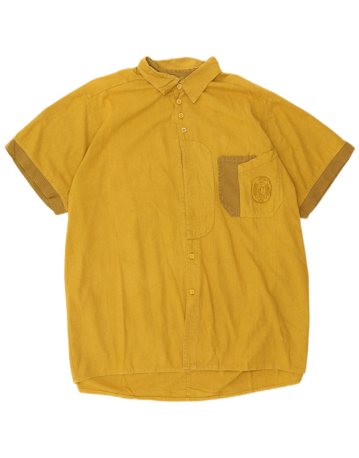 Koszula męska z krótkim rękawem w stylu vintage, XL, żółta