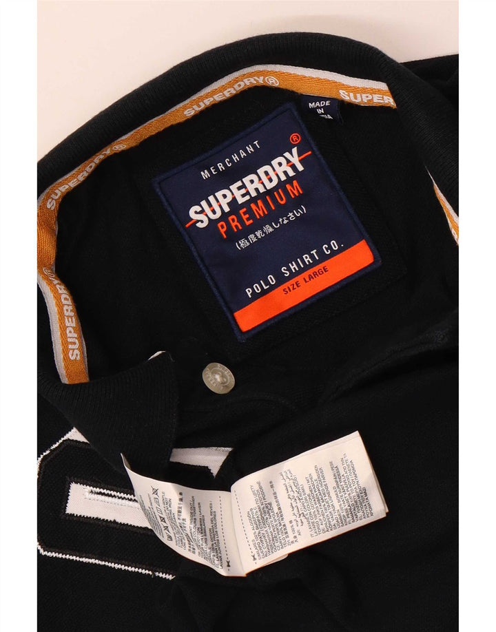 Męska koszulka polo Superdry z grafiką, duża, czarna, bawełniana
