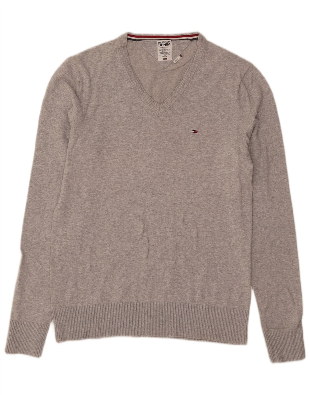 Męski sweter Tommy Hilfiger z dekoltem w kształcie litery V, średnioszary, bawełniany w plamki