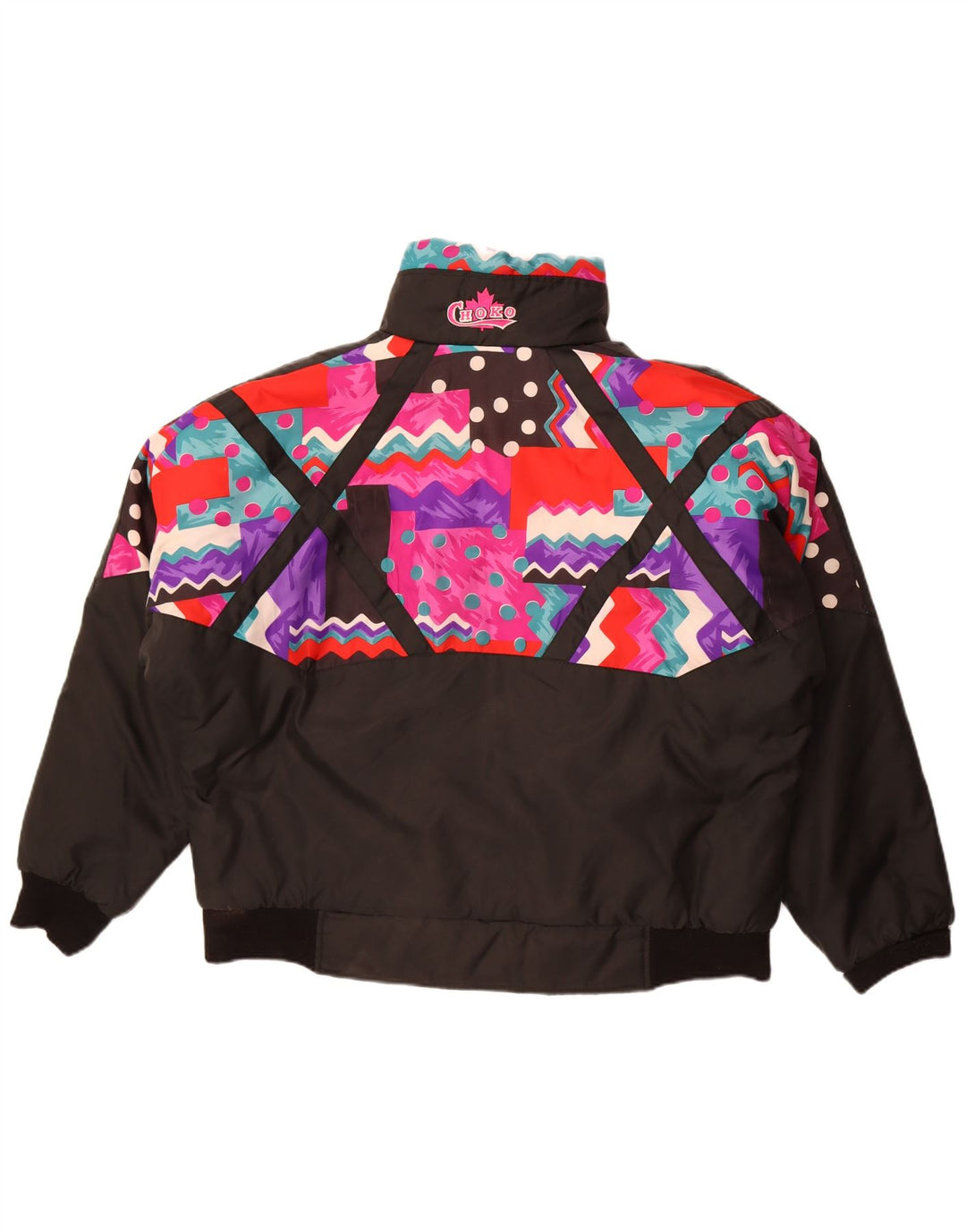 Damska kurtka oversize Choko UK 16, duża, czarna, geometryczna w stylu retro