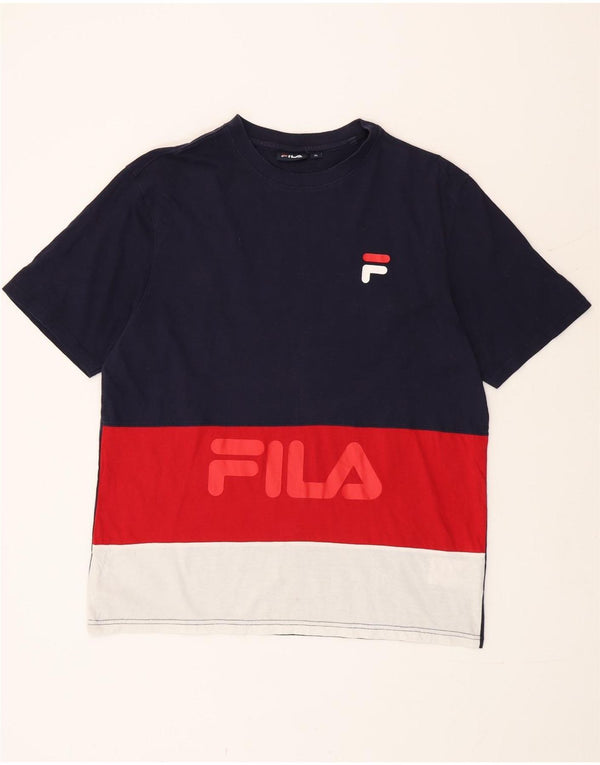 Męska koszulka z grafiką Fila Top XL, bawełniana, granatowa, z blokami kolorów