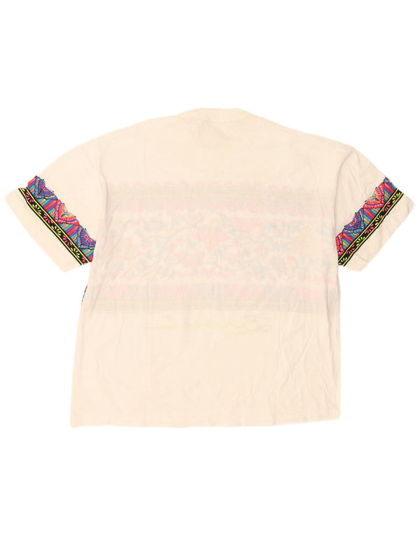 Damska koszulka z grafiką w stylu vintage Top UK 18 XL Biała bawełna