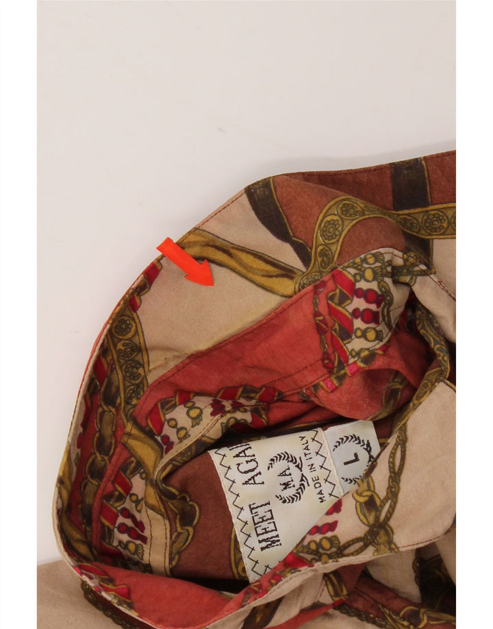 Vintage męska koszula z krótkim rękawem w abstrakcyjny wzór, duża brązowa wiskoza