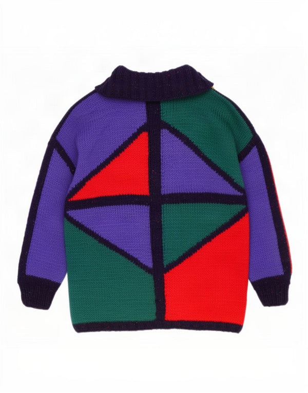 Vintage damski sweter rozpinany o przedłużonym fasonie UK 20 2XL wielokolorowy geometryczny