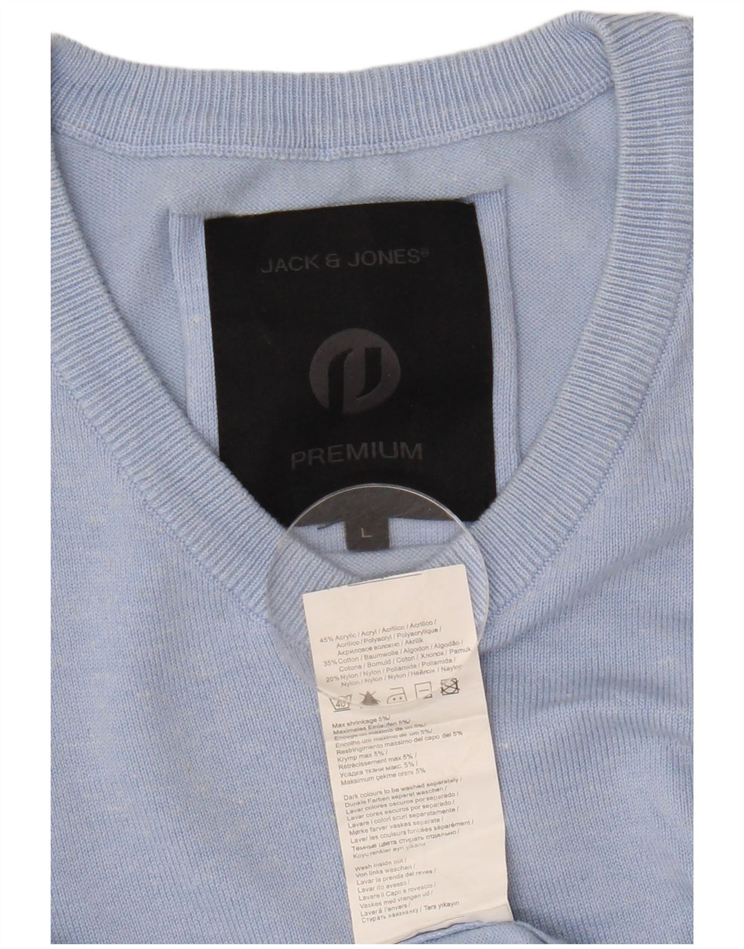 Męski sweter JACK & JONES z dekoltem w kształcie litery V, duży, niebieski, akrylowy