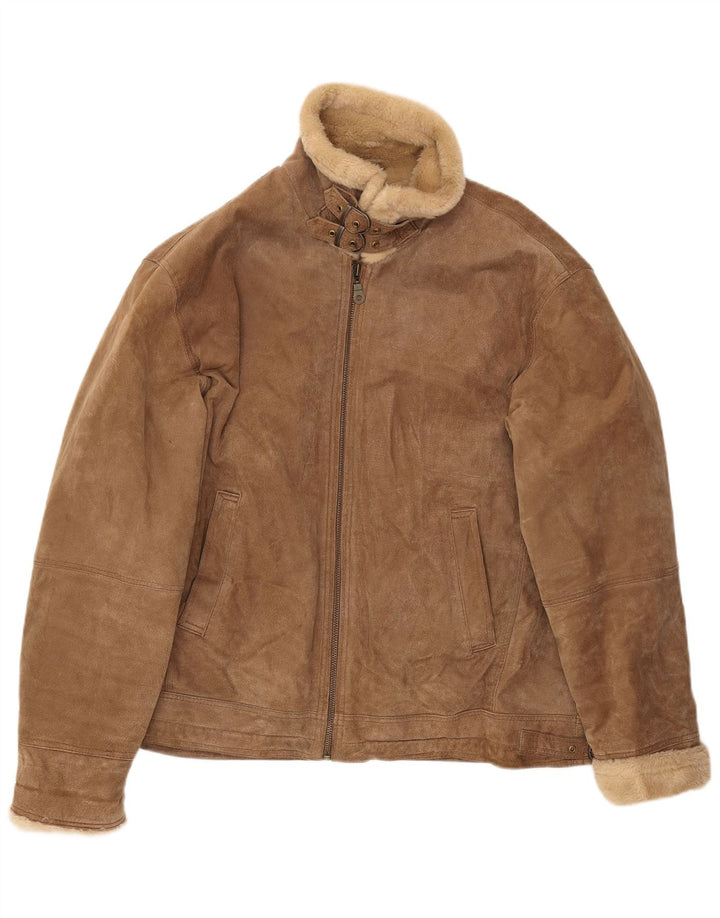 Męska kurtka shearling MONTGOMERY UK 44 2XL brązowa skóra