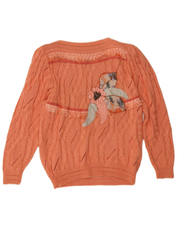 Vintage Womens Graphic Boat Neck Jumper Sweater IT 42 Medium Orange