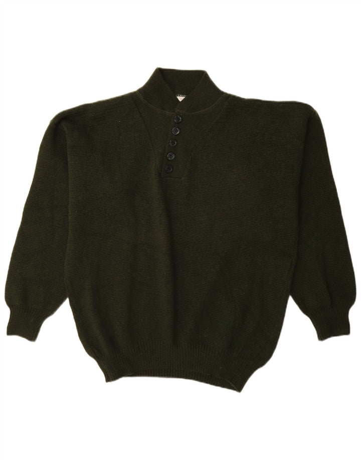 Męski sweter zapinany na guziki w stylu vintage, średni khaki, akryl