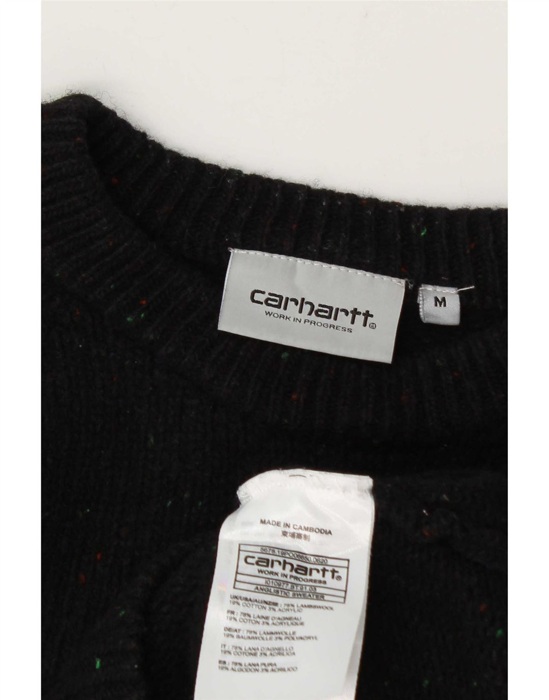 Sweter damski Carhartt z okrągłym dekoltem UK 14, średni czarny, wełniany w cętki