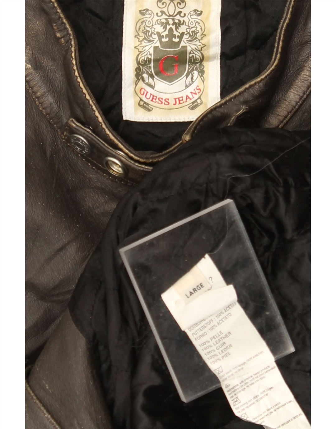 Męska skórzana kurtka wyścigowa GUESS UK 40, duża brązowa skóra