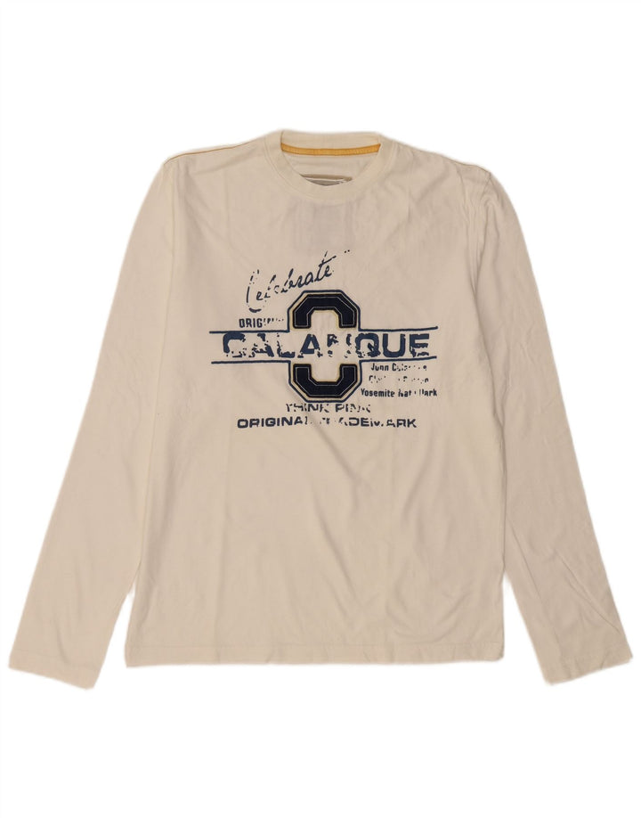 THINK PINK Męski graficzny top z długim rękawem XL w kolorze złamanej bieli, bawełniany