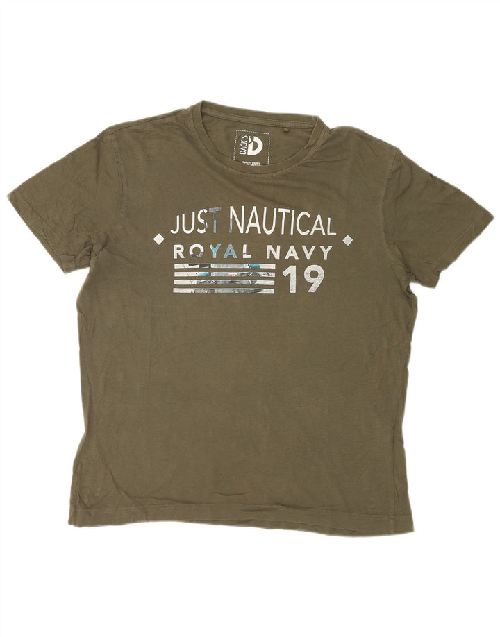 Męski T-shirt z grafiką Dack's, mały, bawełniany khaki