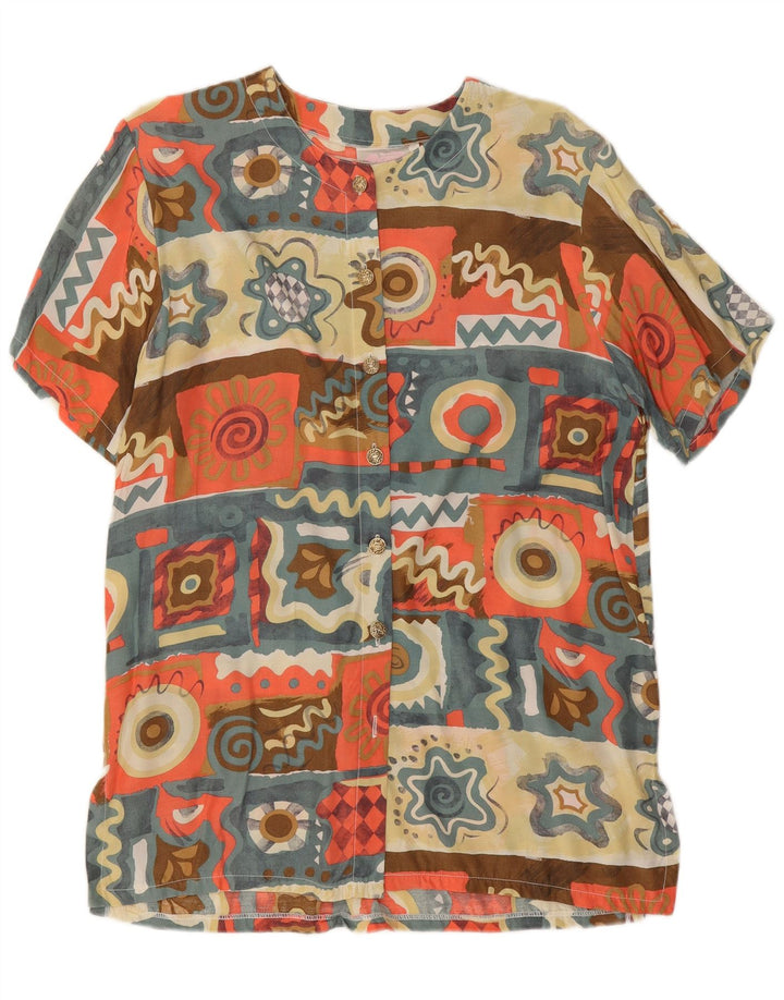 Damska bluzka koszulowa w stylu vintage UK 14 Średnia, wielokolorowa, geometryczna