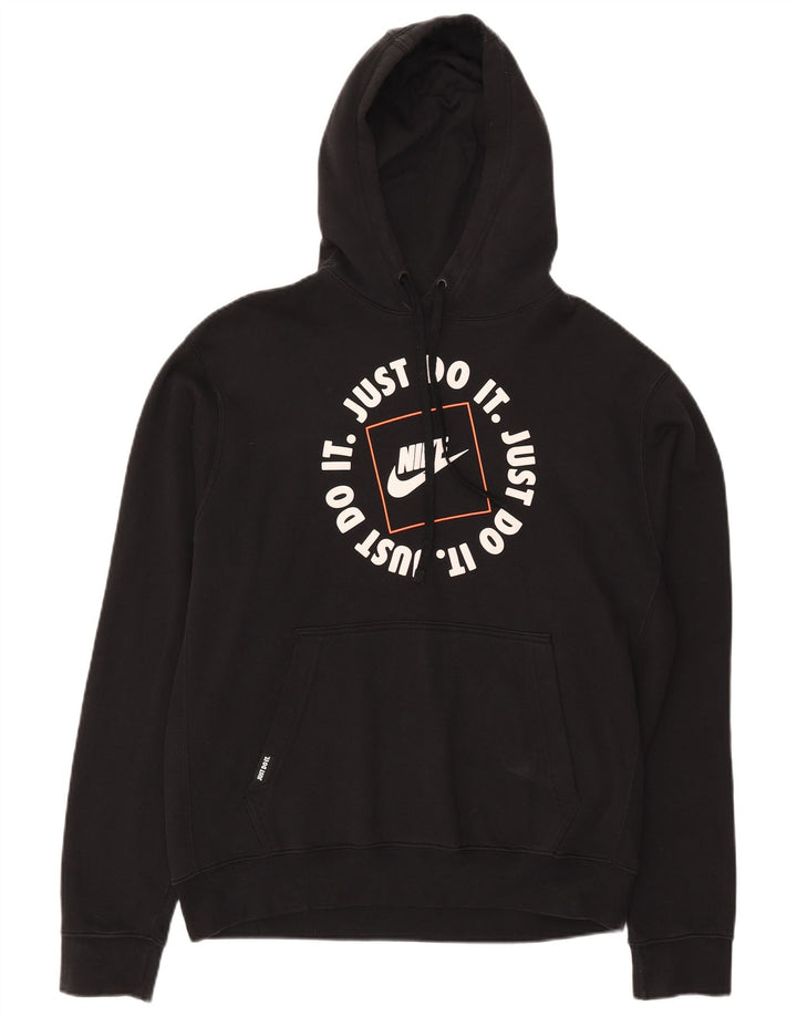 NIKE Mens Graphic Hoodie Jumper Medium Black Cotton