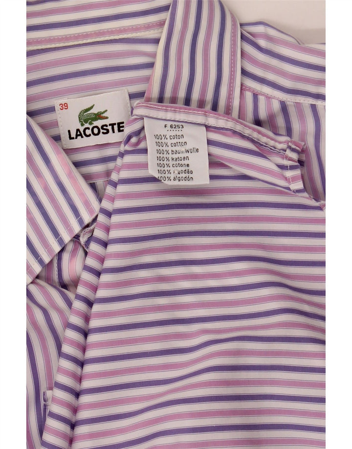 Koszula męska LACOSTE, rozmiar 39, bawełniana w średnie fioletowe paski