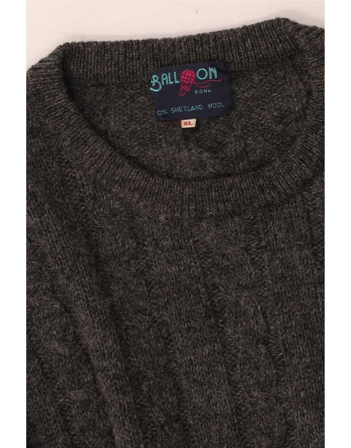 Męski sweter z okrągłym dekoltem w kształcie piłki XL, szara wełna