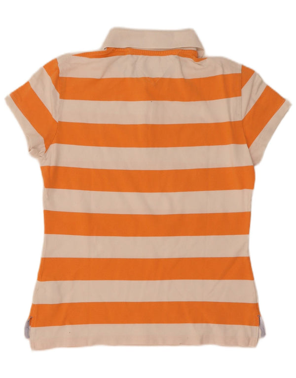 Damska koszulka polo Slim Fit Tommy Hilfiger UK 14, duża, bawełniana w pomarańczowe paski
