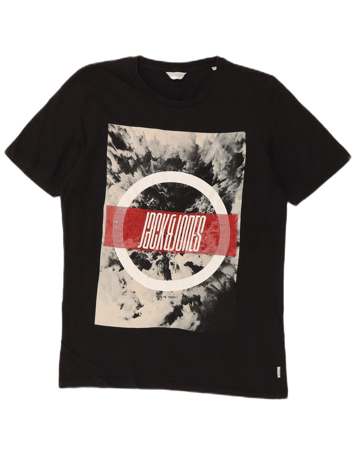 Męska koszulka z grafiką JACK & JONES, średnia czarna, bawełniana