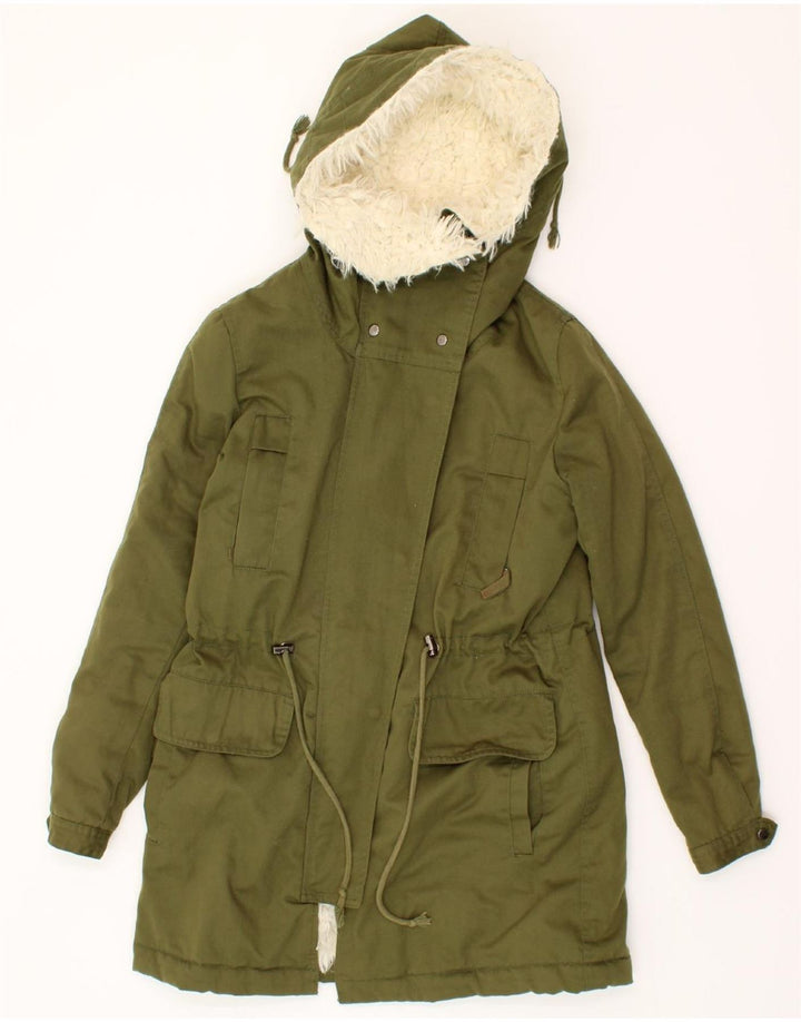 ZARA Womens Hooded Sherpa Parka Jacket UK 10 Small Khaki Polyester Vintage Zara and Second-Hand Zara from Messina Hembry 