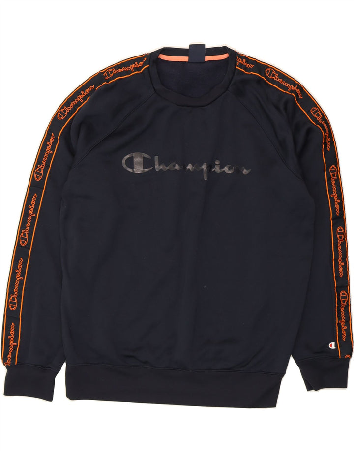CHAMPION Mens Graphic Sweatshirt Jumper XL Navy Blue Polyester Vintage Champion and Second-Hand Champion from Messina Hembry 