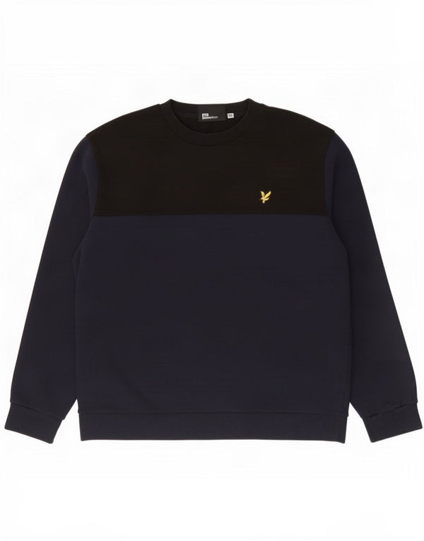 Lyle & Scott Męska bluza sweterkowa XL granatowa z blokami kolorów bawełniana
