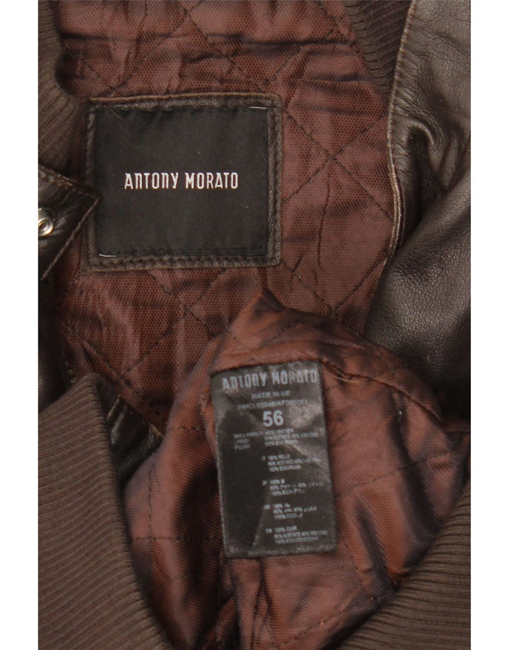 Antony Morato Męska skórzana kurtka UK 40 Duża brązowa skóra