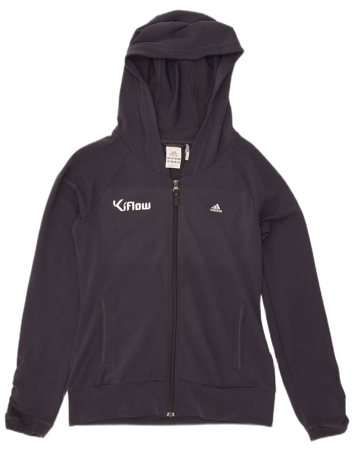 Damska bluza z kapturem Adidas z grafiką i zamkiem błyskawicznym UK 12 Średni granatowy poliester