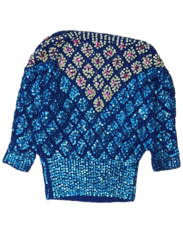 Sweter damski w stylu vintage z dekoltem w łódkę UK 12 Średni niebieski Argyle/Diament