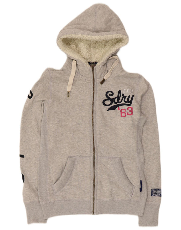 Damski sweter z kapturem i zamkiem Superdry, UK 12, średnioszary, bawełniany