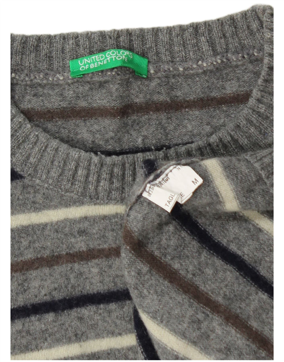 Męski sweter z okrągłym dekoltem Benetton w średnie szare paski