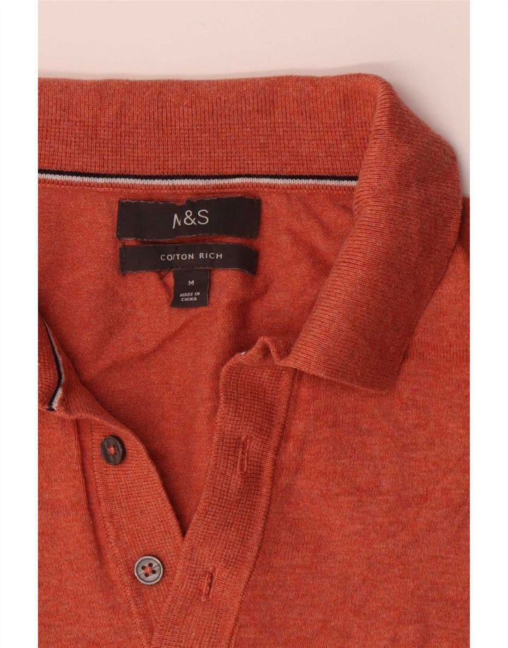 Marks & Spencer Męski sweter polo z krótkim rękawem, średni pomarańczowy