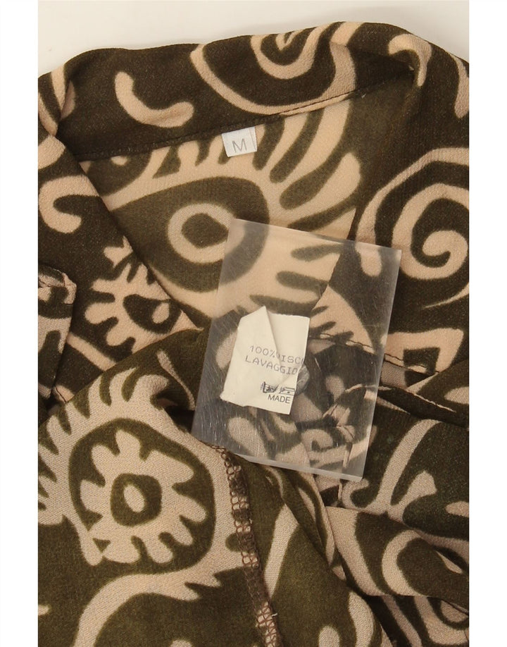 Vintage damska bluzka oversize w abstrakcyjnym wzorze UK 14 Medium Khaki