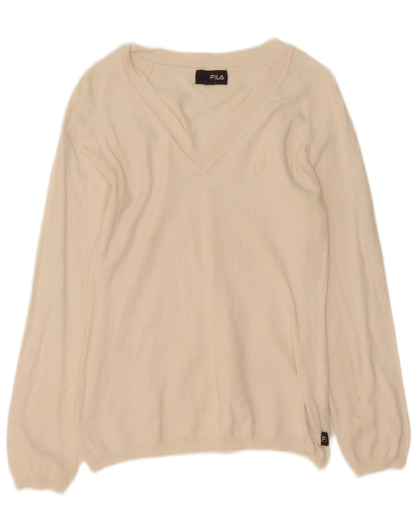 Sweter damski Fila z dekoltem w kształcie litery V, UK 14, duży, z białej bawełny