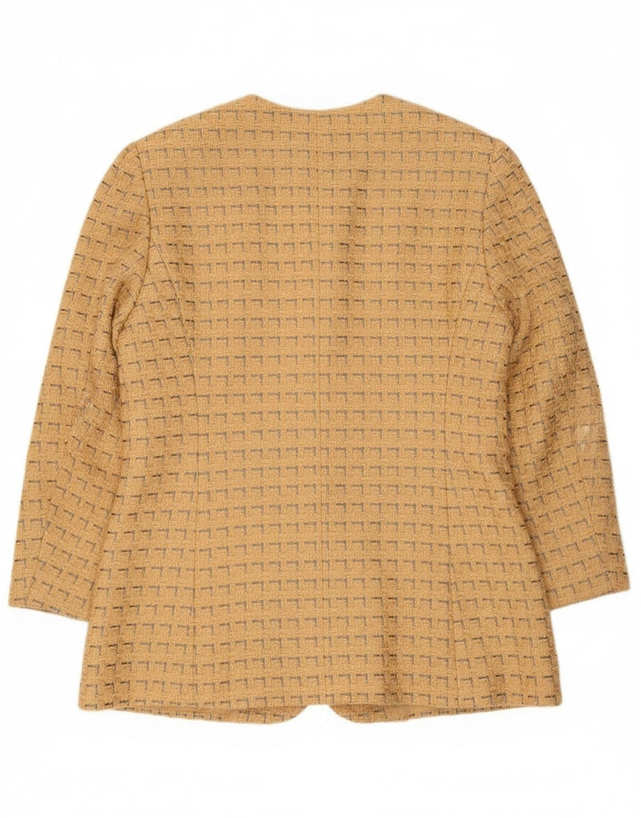 Damska marynarka Jaeger zapinana na 5 guzików UK 12, średnia żółta geometryczna bawełna