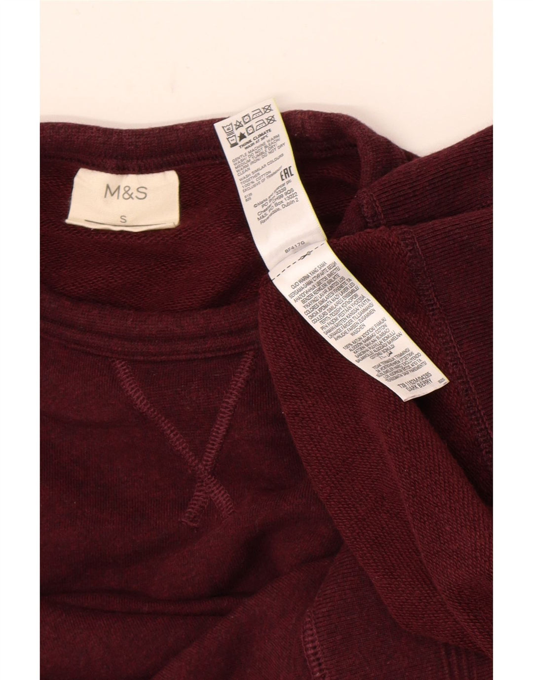 Marks & Spencer Męska bluza dresowa, mała, bordowa, bawełniana
