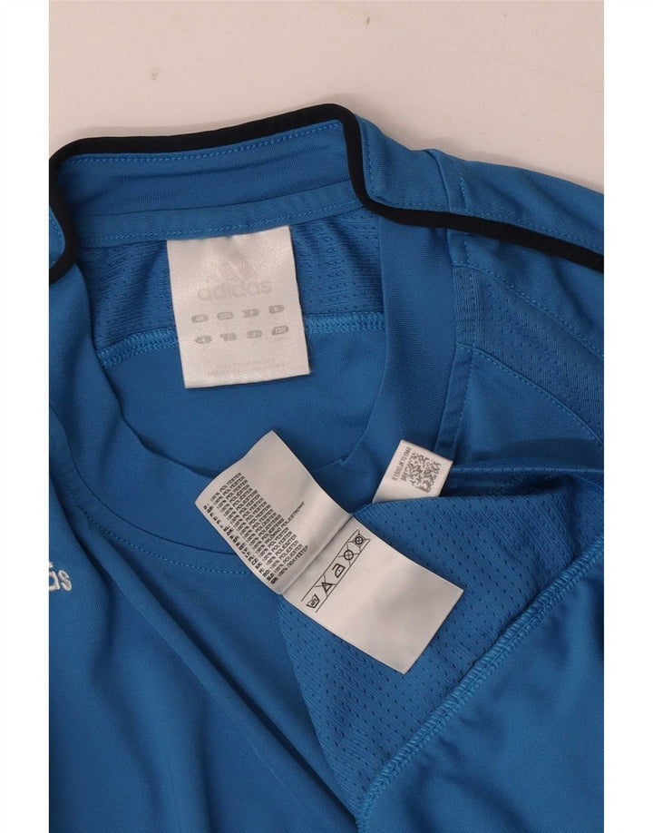 Adidas Męski T-shirt Top Mały Niebieski Poliester z blokami kolorów